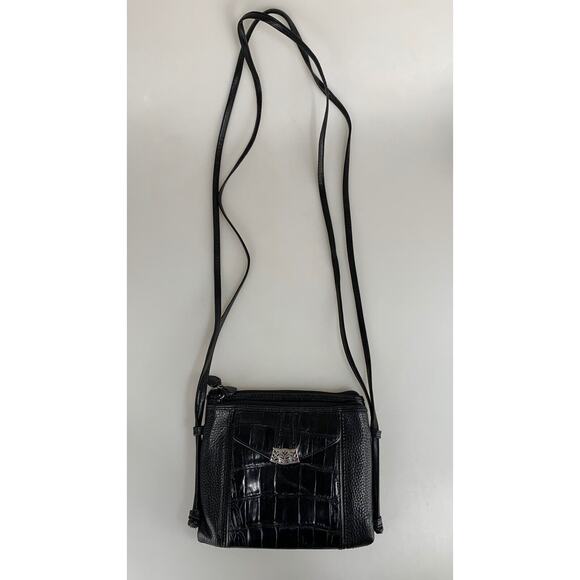 Brighton Crossbody Black Leather Wallet Center Organizer Alligator - Picture 2 of 11